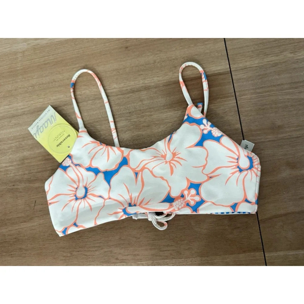 Maaji Reversible Bikini Top Girls Size 14 Floral Stripe Swim Top NWT MSRP $58